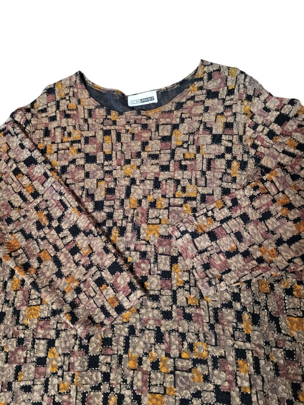 C.M. Shapes Vintage 90s Womens Textured Stretch Top Metallic Thread Geometric Pa